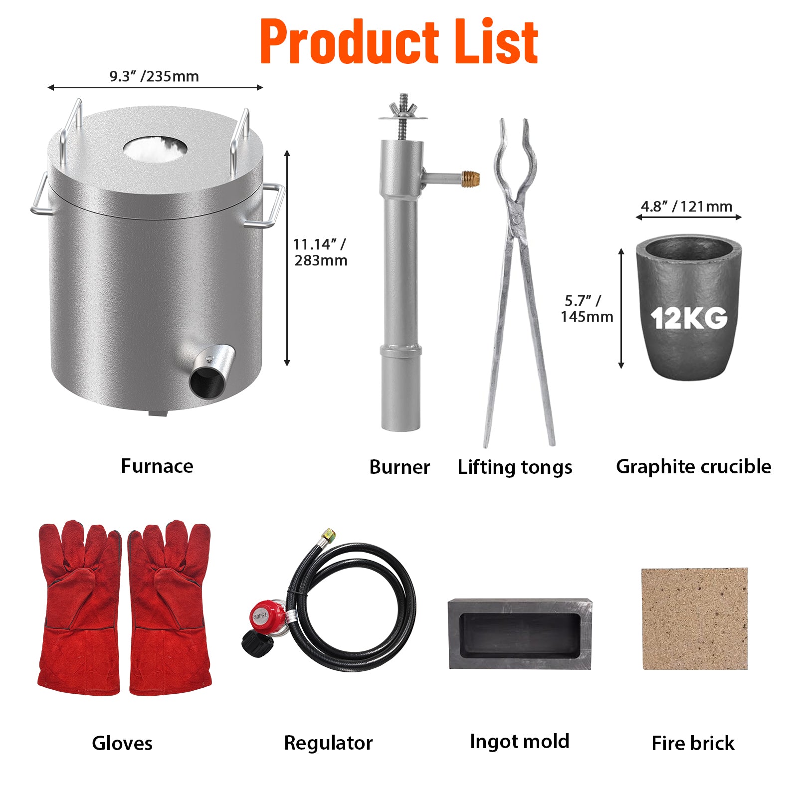 Kit completo de fundición con crisol de grafito, guantes y tenazas